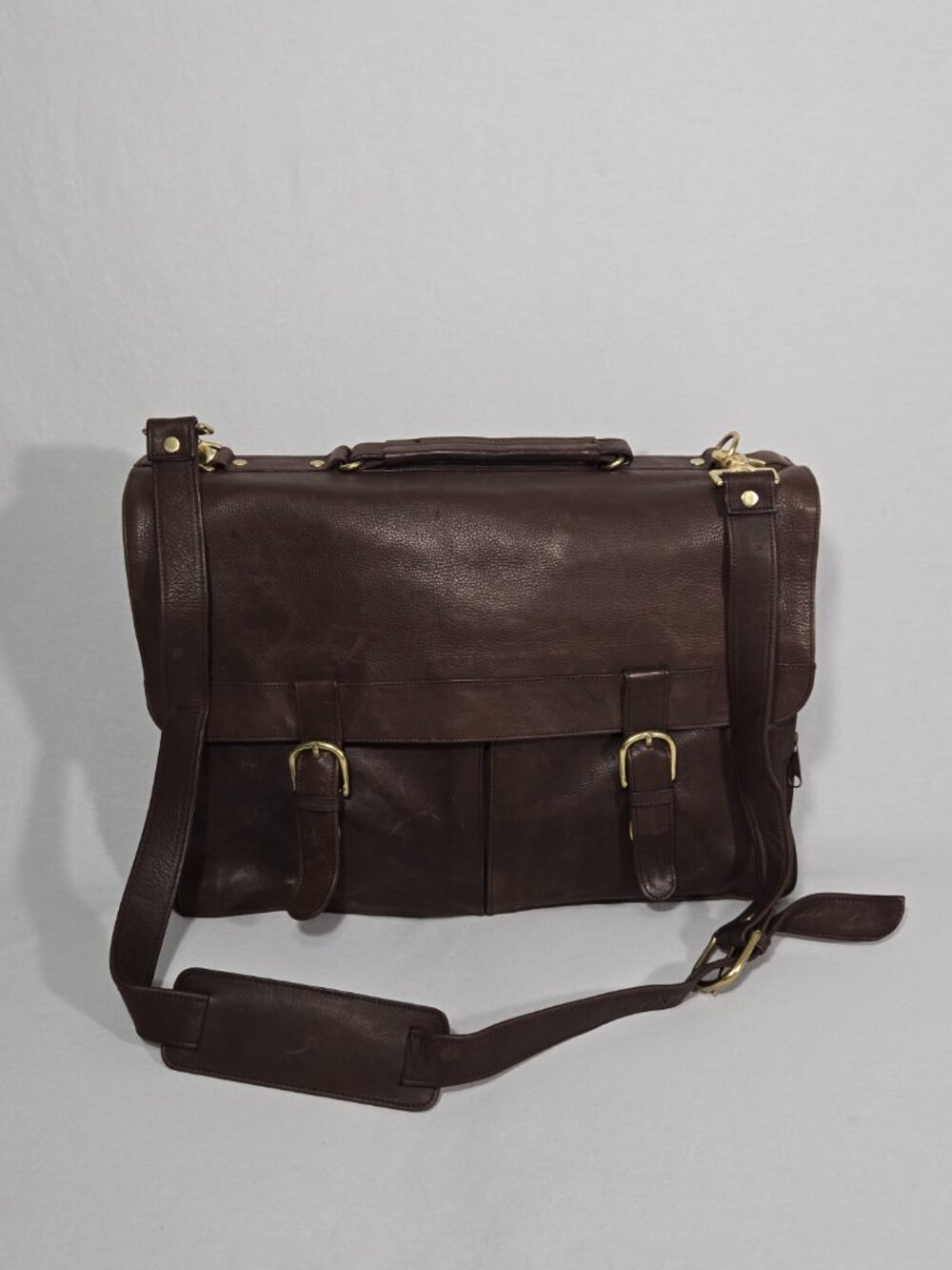 Vintage BOULDER RIDGE Dark-Brown LEATHER Heavy-Duty-Brass Messenger Shoulder Bag